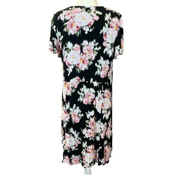 Torrid Mini Gauze Lace-Up Black and Pink Floral Skater Dress 1X Flutter Sleeves - Picture 4 of 8